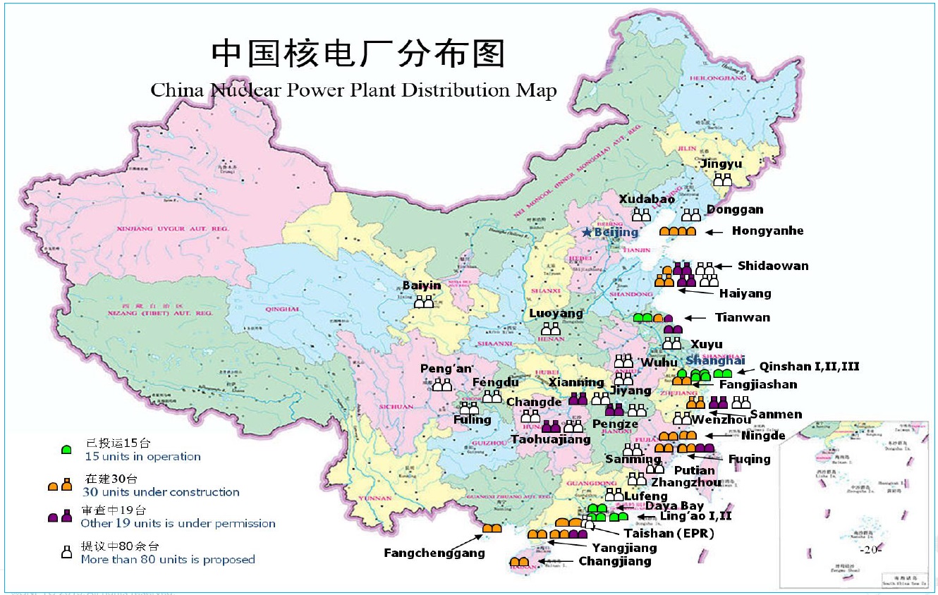 Карта китайских АЭС
